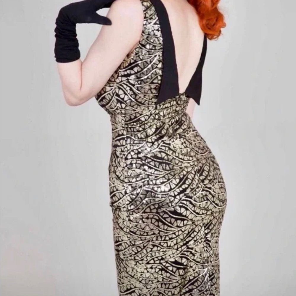 Tatyana gold digger pencil dress pinup sequin black and gold cocktail dress